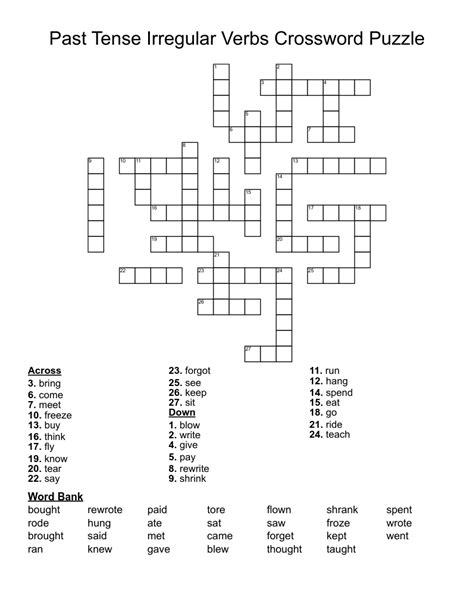 Past Tense Irregular Verbs Crossword Wordmint