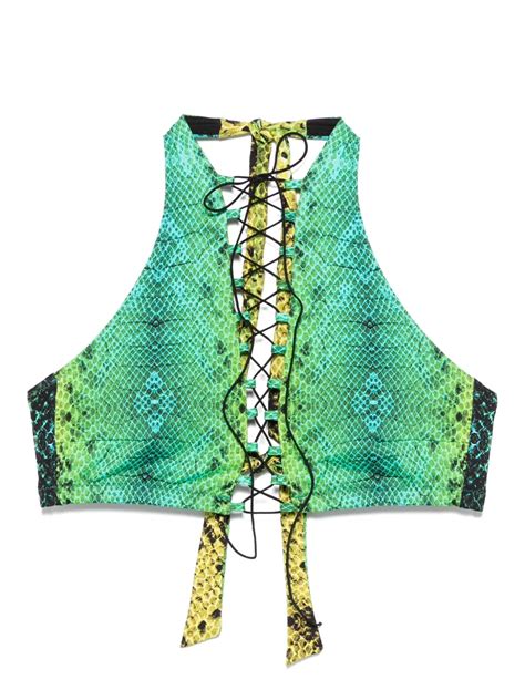 Noire Swimwear Snake Print Bikini Top Green FARFETCH