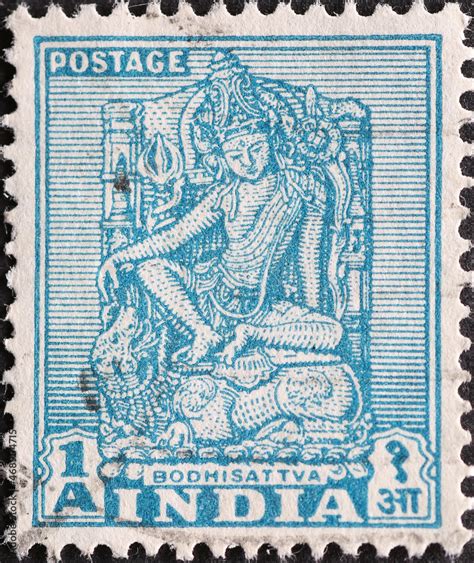 India - circa 1949: a postage stamp from India showing the Enlightened ...