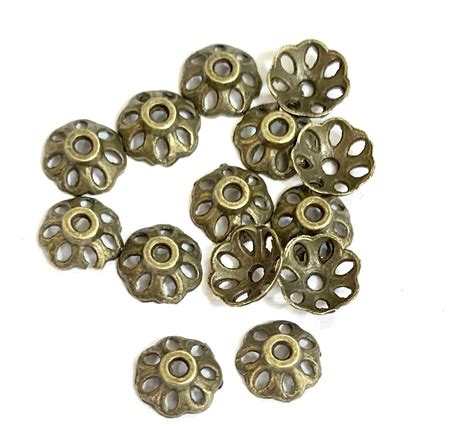 50 Pcs Antique Brass Flower Beadcap 8x3 5mm Antique Brass Bead Caps Etsy