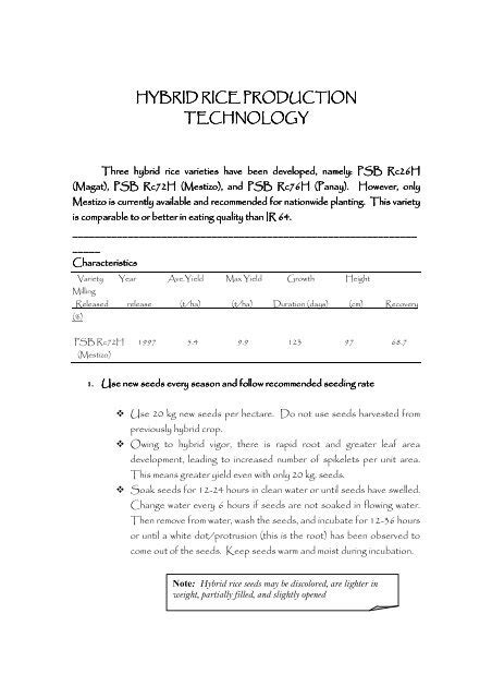 HYBRID RICE PRODUCTION TECHNOLOGY - Darfu4b.da.gov.ph