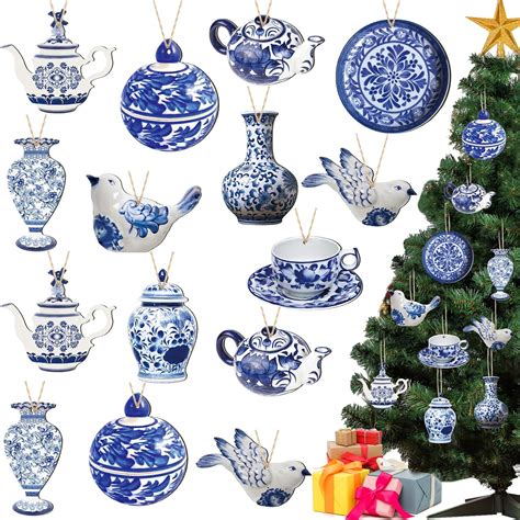 Pieces Christmas Chinoiserie Ornaments Blue And White Porcelain