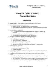 Comptia Cysa Cs Study Notes Exam Tips Success Course Hero