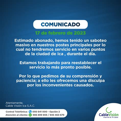 🙌Estimados Cable Abonados, ante los... - Cable Vision Ica | Facebook