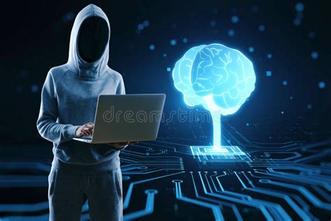 Hacker Using Laptop Computer With Hologram Futuristic Design Of