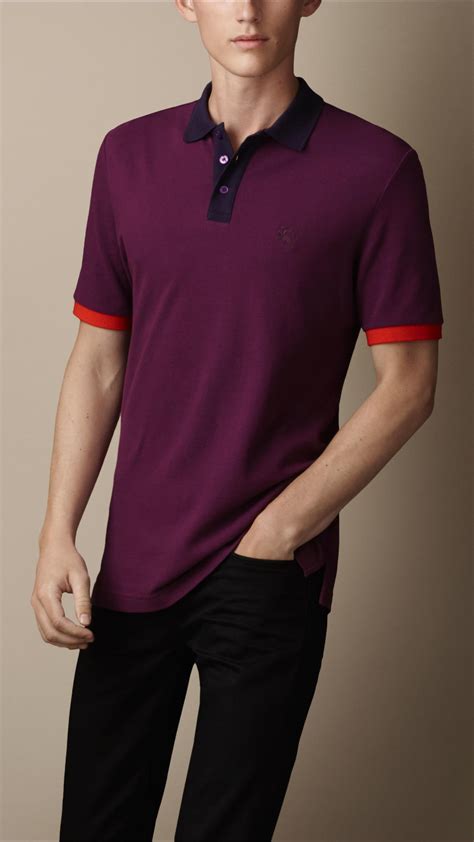 Lyst Burberry Colour Block Polo Shirt In Purple For Men