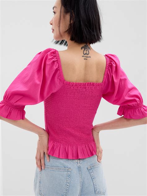 Puff Sleeve Smocked Peplum Top Gap