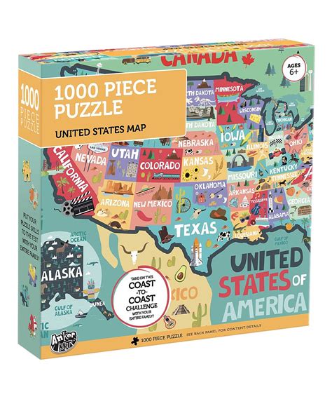 USA Map 1000-Piece Puzzle | America map, Usa map, Map