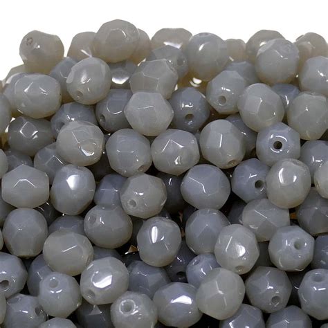 Mm Czech Faceted Round Glass Bead Opaque Grey Pk Beads And