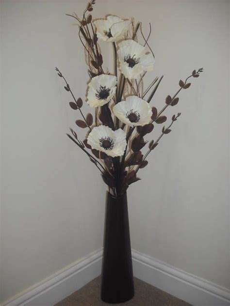 Cream Silk Flower Arrangement Brown Vase 1 Metre Tall Flower Vase