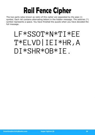 Rail Fence Cipher in Super Ciphers 25