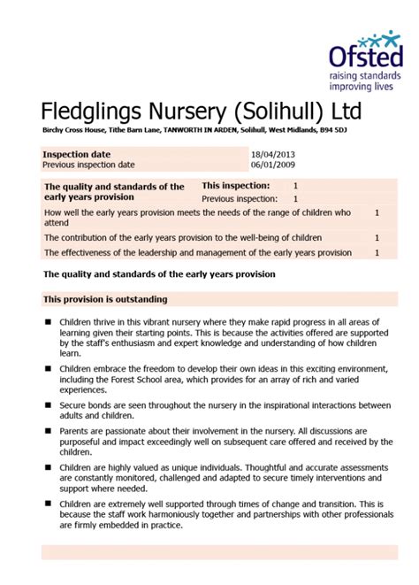 Ofsted Report Fledglings Nursery