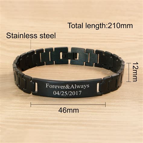 Engraved Bracelet Personalized Men Black Bracelet Custom Etsy