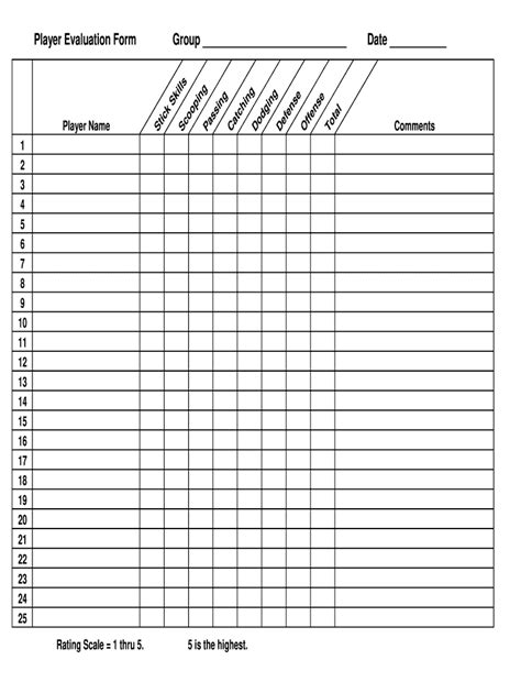 Lacrosse Coaching 101 Player Evaluation Form Fill And Sign Printable