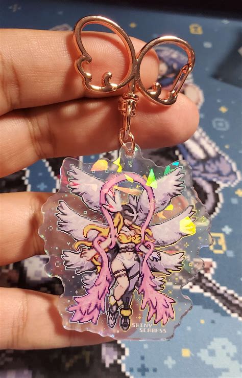 Angewomon Acrylic Charm Pixel Art Double Sided Cracked Holographic