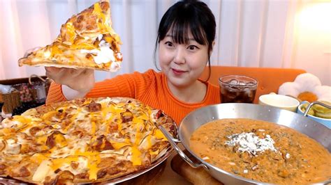 도미노 치즈크레이프샌드 피자🍕 불닭크림리조또 요거트소스 먹방 Cheese Crepe Sand Pizza Spicy Cream