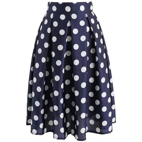 Chicwish Retro Feeling Polka Dots Pleated A Line Skirt In Navy