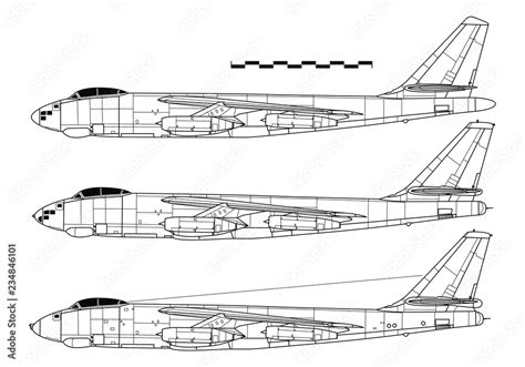 Combat aircraft. Boeing B-47 STRATOJET. Outline drawing Stock Vector ...