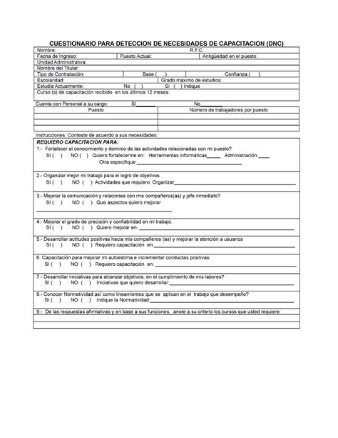 Formato Deteccion De Necesidades De Capacitacion