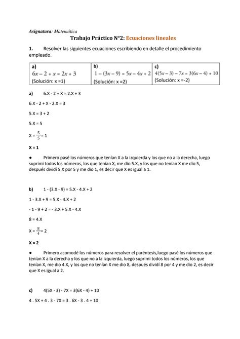 Solution Matematica Ecuaciones Lineales Studypool