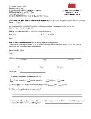 Fillable Online Doh Dc Hplrp Application Section Ii Applicant