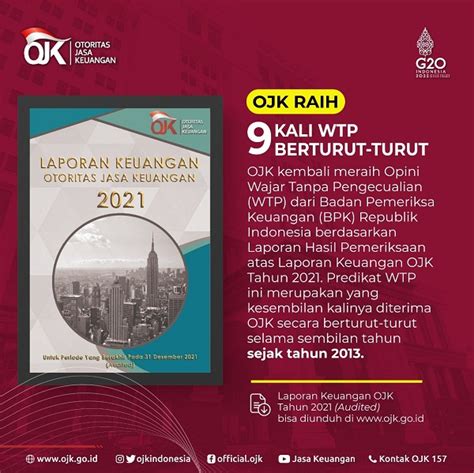 Untuk Kesembilan Kalinya Sejak Ojk Kembali Raih Wtp Dari Bpk