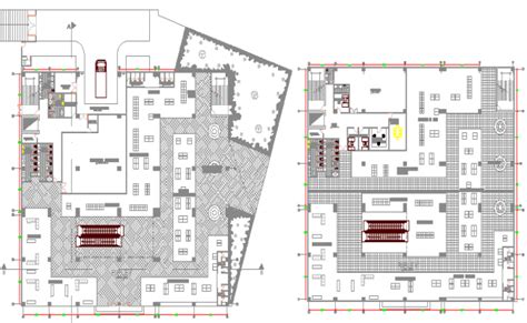 Three Flooring Shopping Center First And Second Floor Plan Details Dwg File