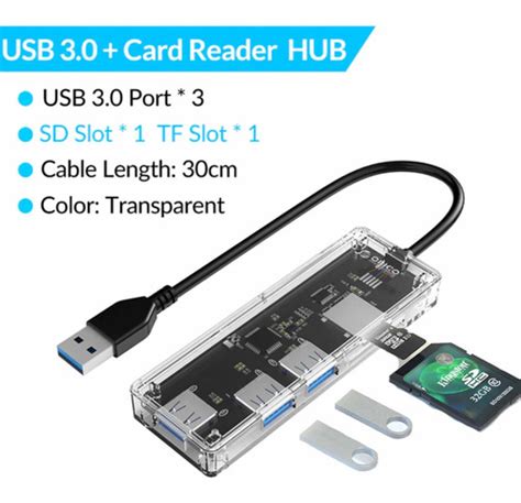 Hub Orico 4 Puertos Usb 3 0 Sd Card Reader Pc Trasparente Mercado Libre