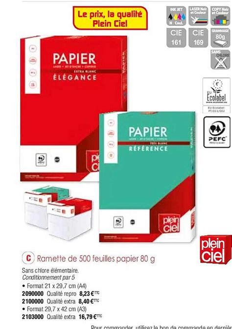 Promo Ramette De 500 Feuilles Papier 80 G Plein Ciel Chez Plein Ciel