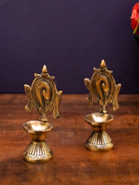 Buy Statuestudio Gold Toned Shankh Design Brass Oil Lamp Diya Pooja