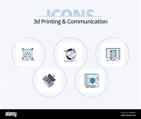 Línea de impresión y comunicación 3D llena Icon Pack 5 Icon Design
