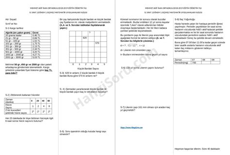 S N F Se Meli Matematik Uygulamalar D Nem Yaz L Sorular