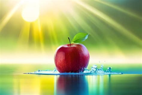 Premium Ai Image An Apple In Water With A Bright Sun Behind It