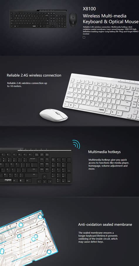 Rapoo X G Wireless Multimedia Dpi Optical Mouse Keyboard