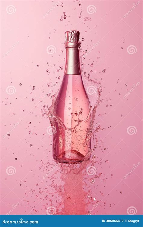 Pink Champagne Bottle On Pastel Background Party Background With Sparkling Wine Bubbling Rose