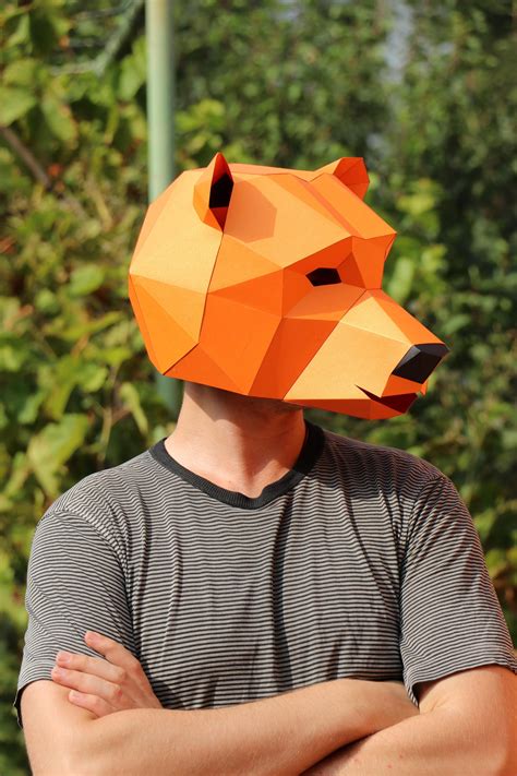 Bear Mask Diy Low Poly Mask Paper Craft Mask Pdf Template 3d Mask