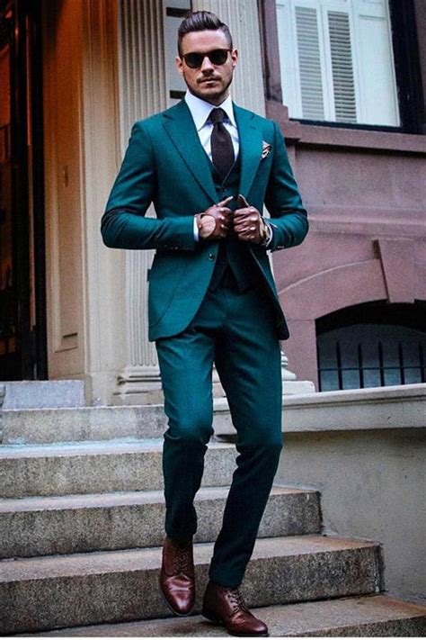 Green Notched Lapel Three Pieces Slim Fit Men Suits Ballbella