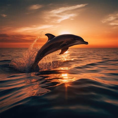 Un Delf N Saltando Del Agua Al Atardecer Foto Premium