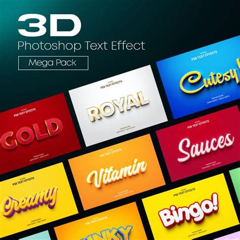 دانلود پک افکت های لایه باز سه بعدی متن در فتوشاپ 3D Photoshop Text