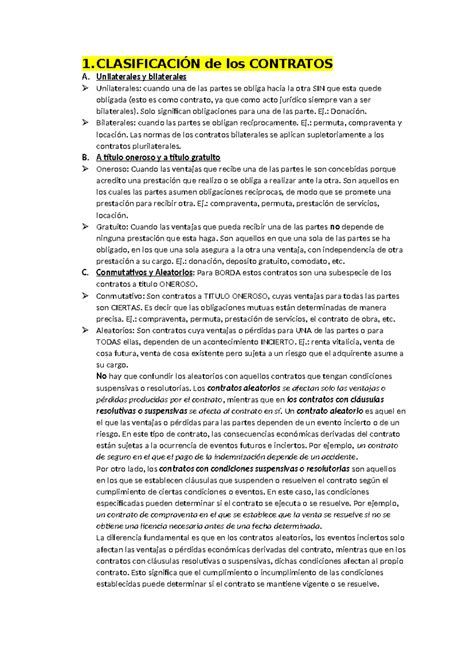 Resumen Contratos Er Parcial N De Los Contratos A Unilaterales Y