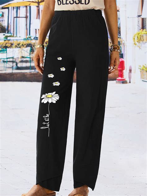 Women Casual Floral Print Pockets Pants Zolucky