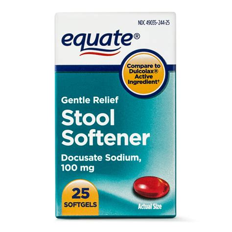 Equate Gentle Relief Stool Softener Docusate Sodium Softgels 100 Mg