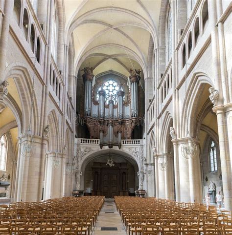 Interior View of the Dijon Cathedral with the Organ Stock Photo - Image ...