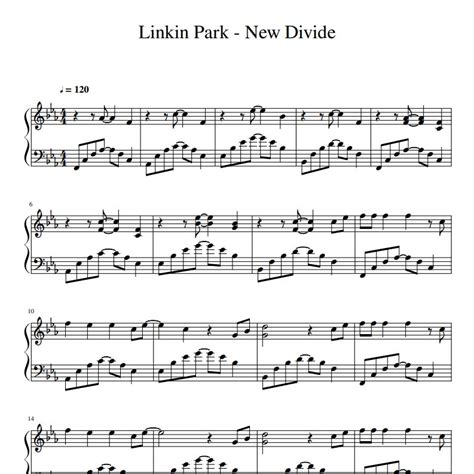 Ноты Linkin Park New Divide Пианино Соло Music Nature скачать