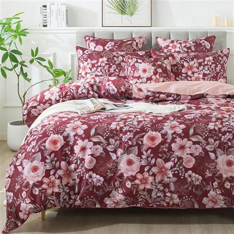 Amazon FADFAY Duvet Cover Set Full Vintage Red Rose Floral Bedding