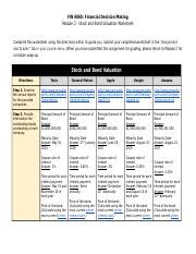 FIN 6060 Module 2 Worksheet Docx FIN 6060 Financial Decision Making