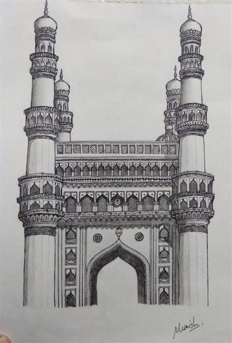 Charminar A Historical Monument Captured In Pencil Sketch