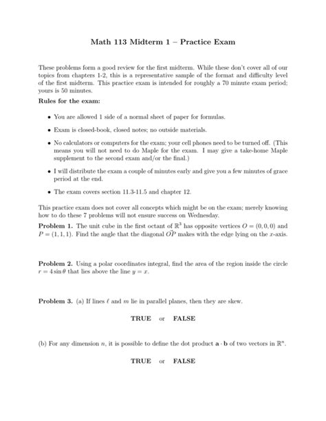 Math 113 Midterm 1 Practice Exam