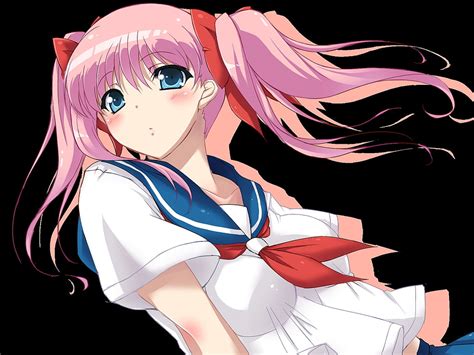 Pink Haired Female Anime Character In White And Blue School Uniform HD