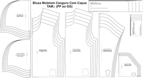 Molde Blusa Moletom Canguru Capuz Pp Ao Gg Gm Moldes